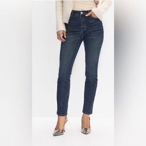 Melanie Lyne Classic High-Rise Slim Leg Dark Navy Denim Jeans.